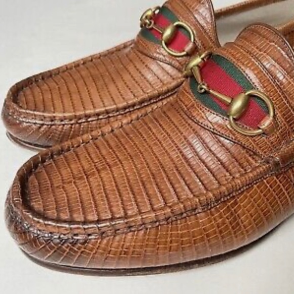 Gucci Authentic 1953 Style Web Stripe Horsebit Snakeskin Loafers (Mens 8) - Picture 2 of 9